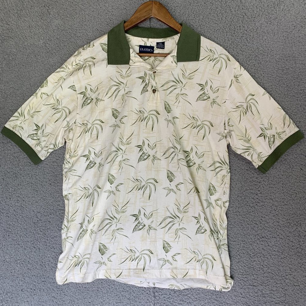 Puritan Floral Gold Polo Button Up Shirt. Excellent Condition